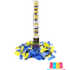 Cañon Mortero Lanza Papel Papelitos Azul y Amarillo Cotillon