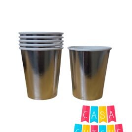 VASOS PAPEL METAL PLATA X 6