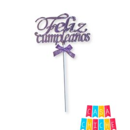 TOPPER FELIZ CUMPLE MOÑO PERLADO
